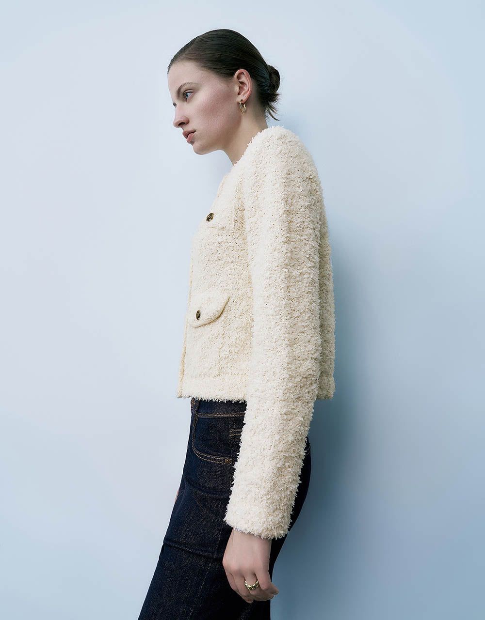 Tweed Crew Neck Knitted Cardigan sold by Urban Revivo product image thumbnail 3