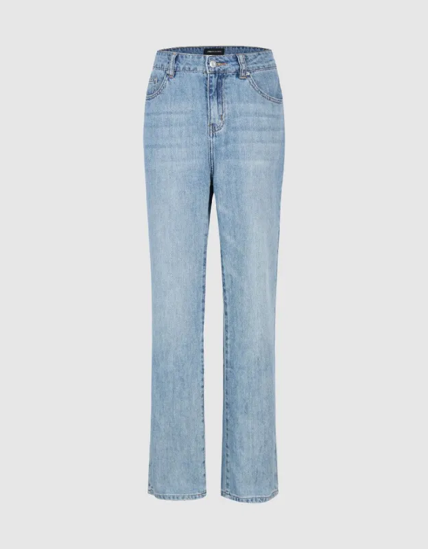 Mid-Waist Straight Jeans sold by Urban Revivo