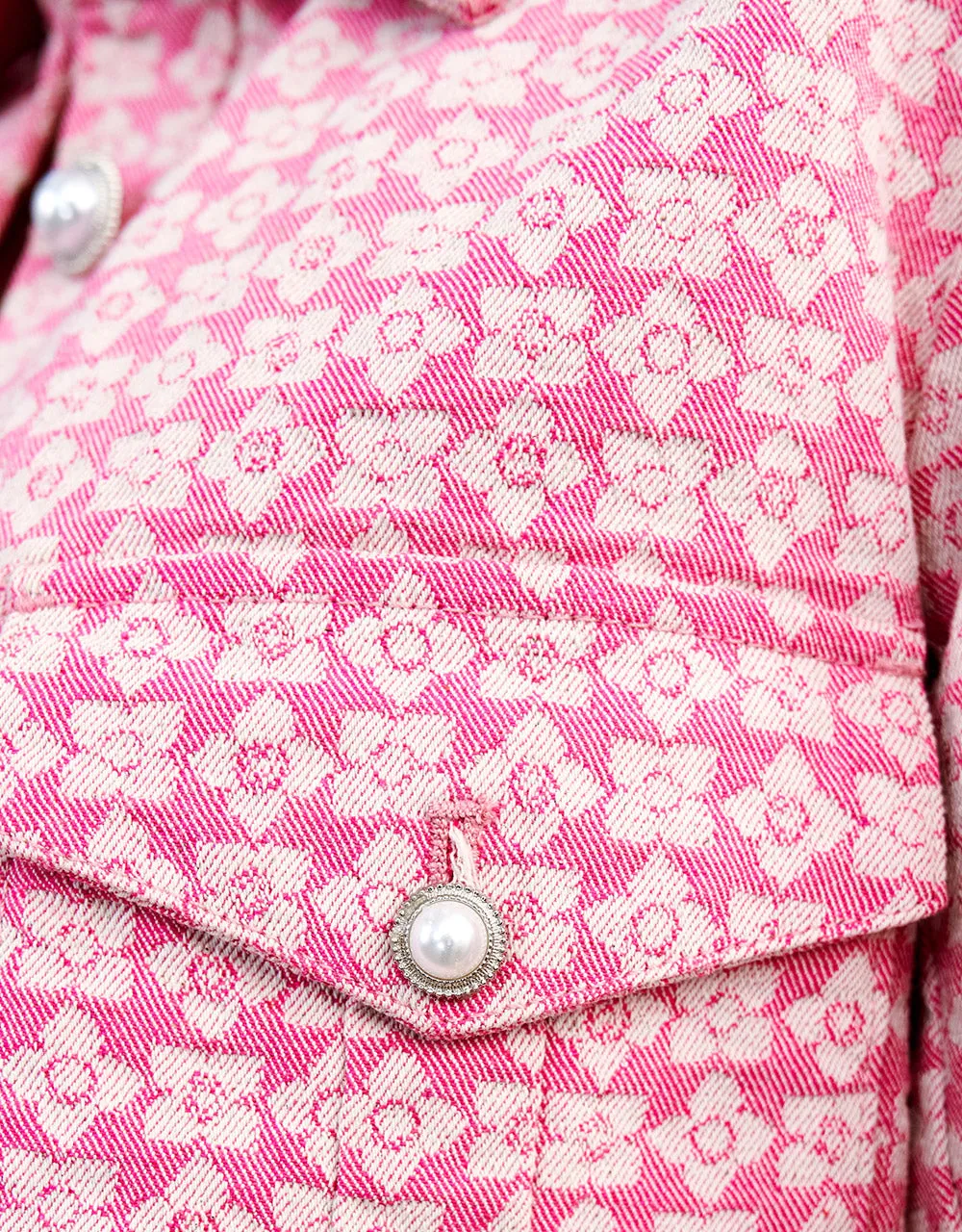 Floral Pattern Faux Pearl Button Denim Jacket sold by Urban Revivo product image thumbnail 3