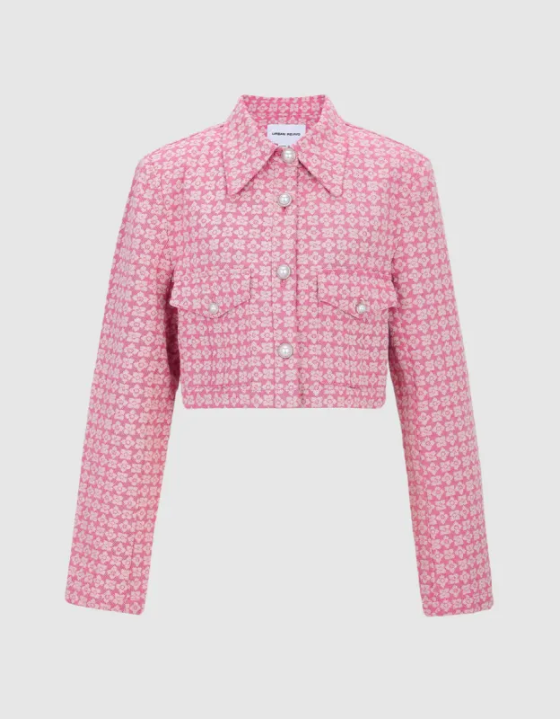 Floral Pattern Faux Pearl Button Denim Jacket sold by Urban Revivo