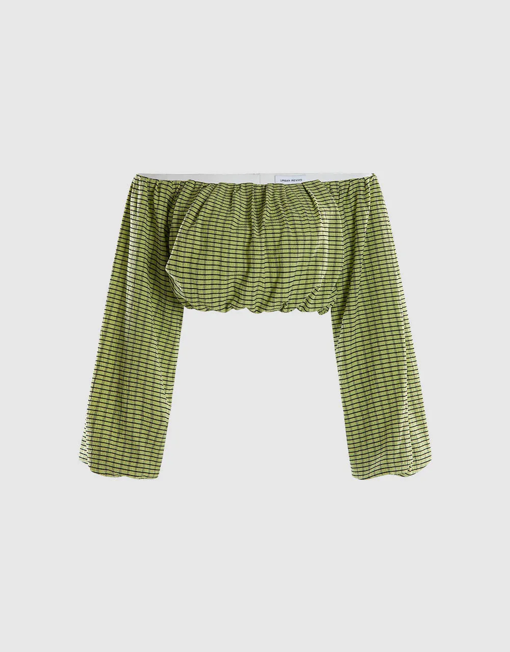 Off Shoulder Plaid Long Sleeve Top sold by Urban Revivo