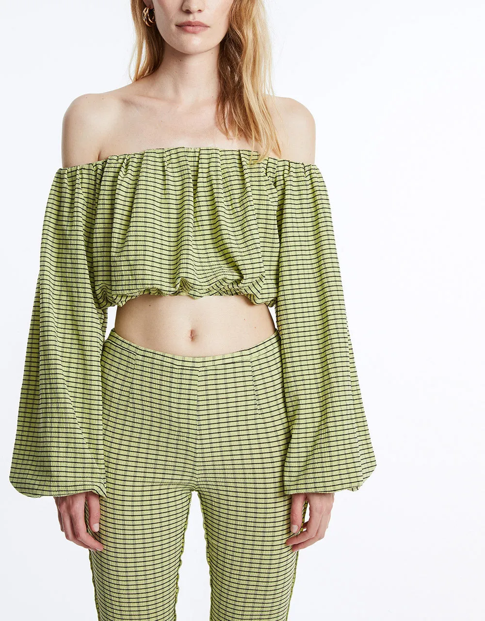Off Shoulder Plaid Long Sleeve Top sold by Urban Revivo product image thumbnail 3