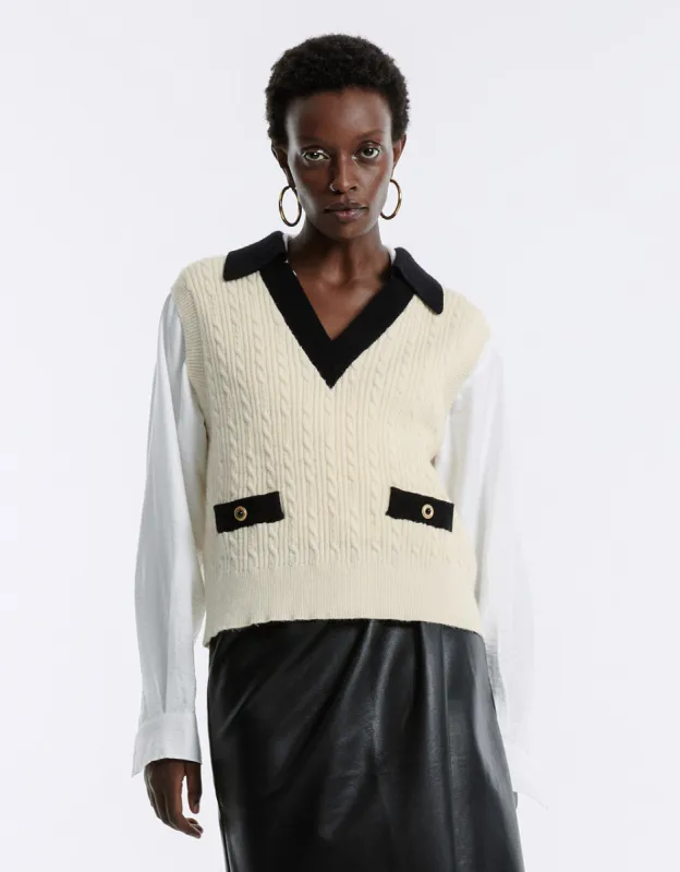 Contrast Trim Sweater Vest sold by Urban Revivo