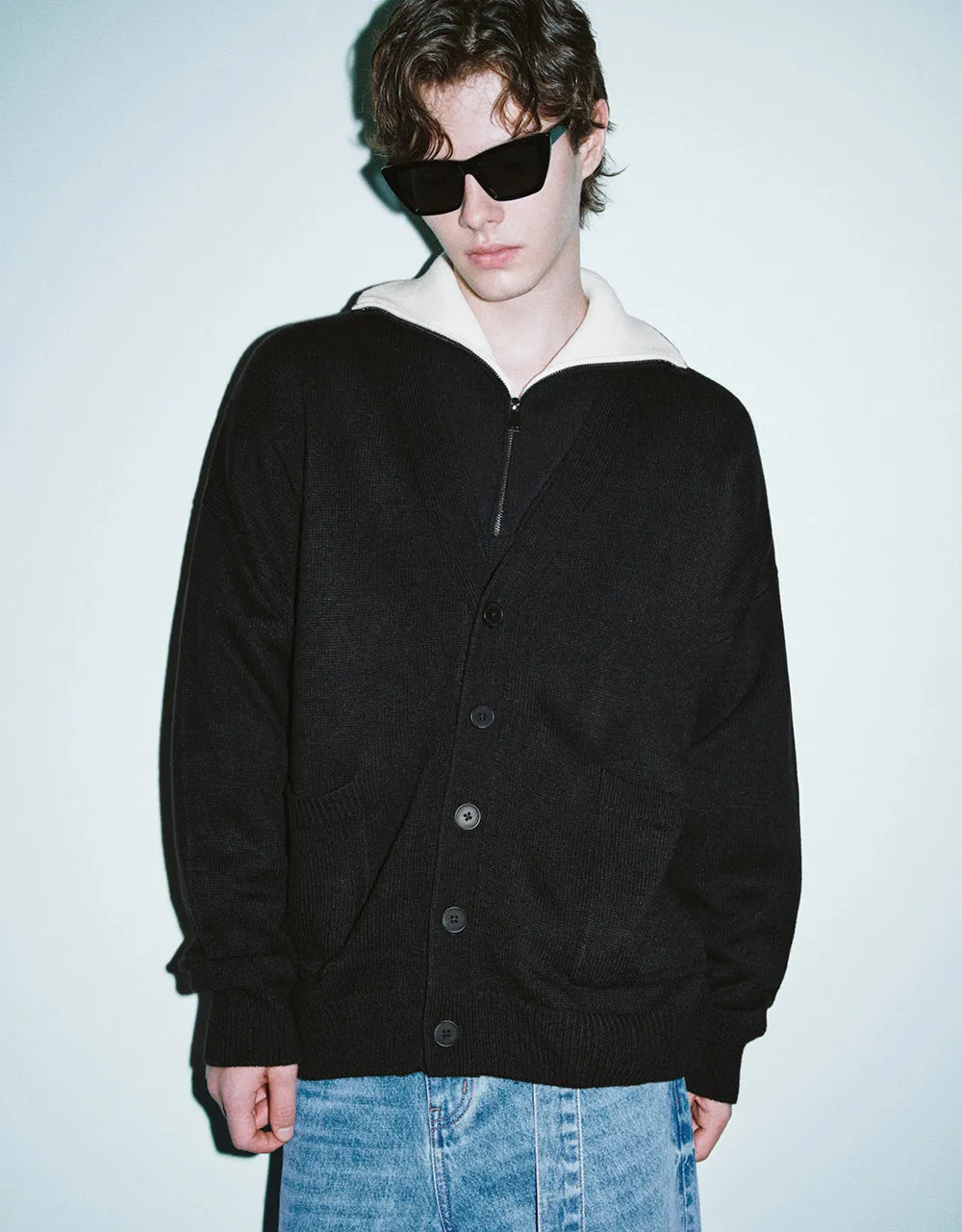 Drop Shoulder Sleeve V-Neck Knitted Cardigan sold by Urban Revivo