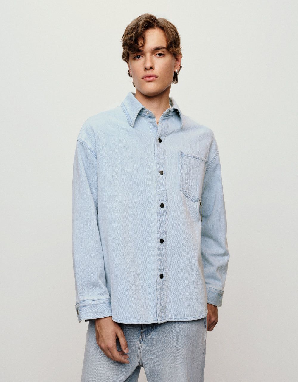 Press Button Loose Denim Shirt sold by Urban Revivo