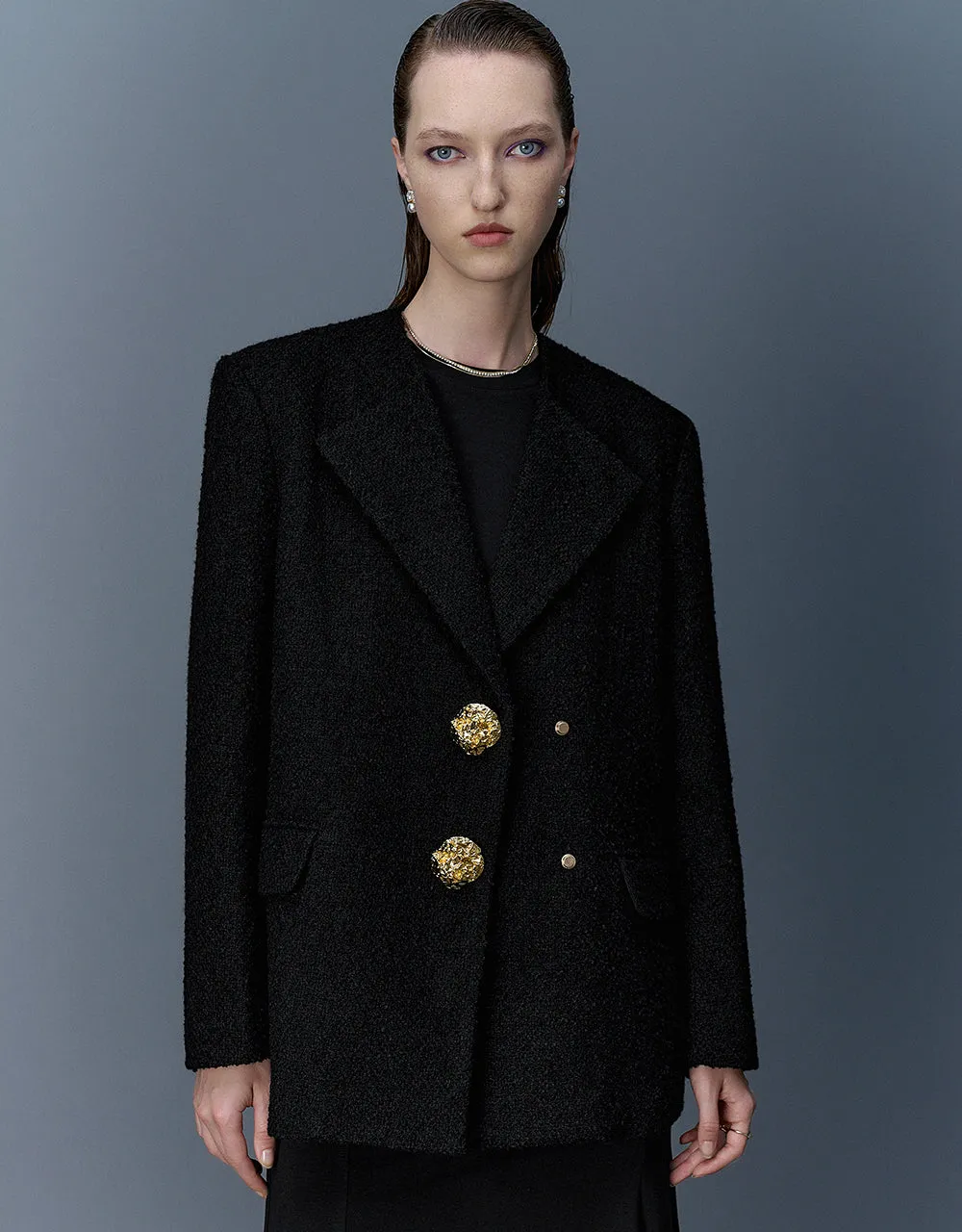 Tweed Blazer Coat With Fake Pockets sold by Urban Revivo product image thumbnail 3