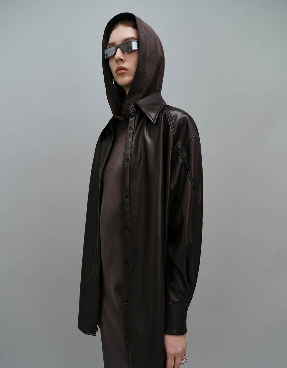 Press Button Vegan Leather Straight Shirt sold by Urban Revivo product image thumbnail 3