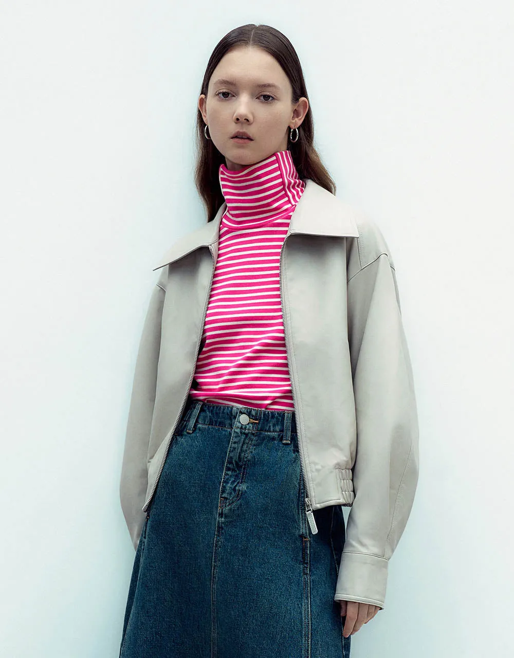 Zipper Front Vegan Leather Jacket sold by Urban Revivo