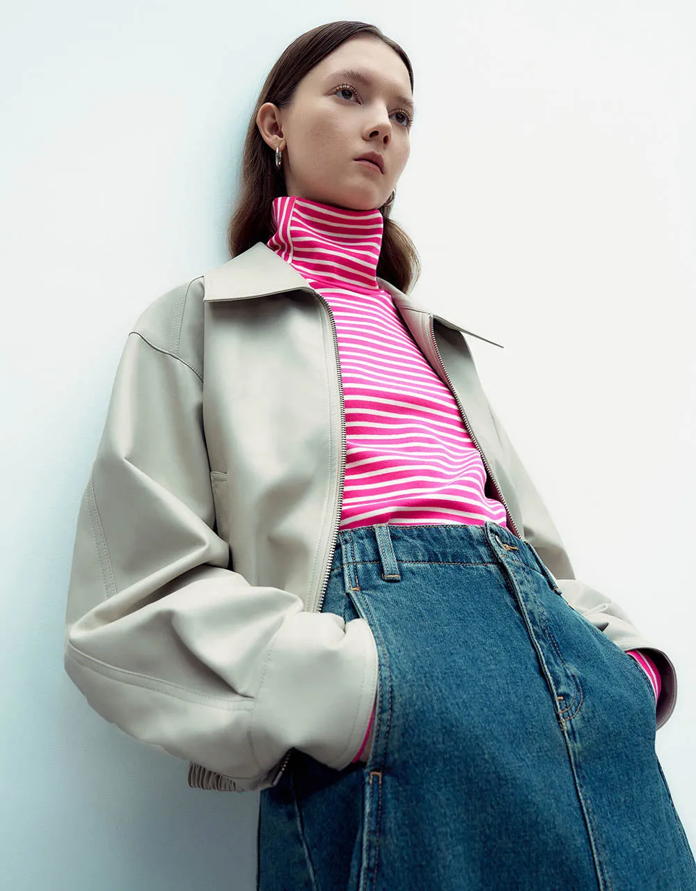 Zipper Front Vegan Leather Jacket sold by Urban Revivo product image thumbnail 3