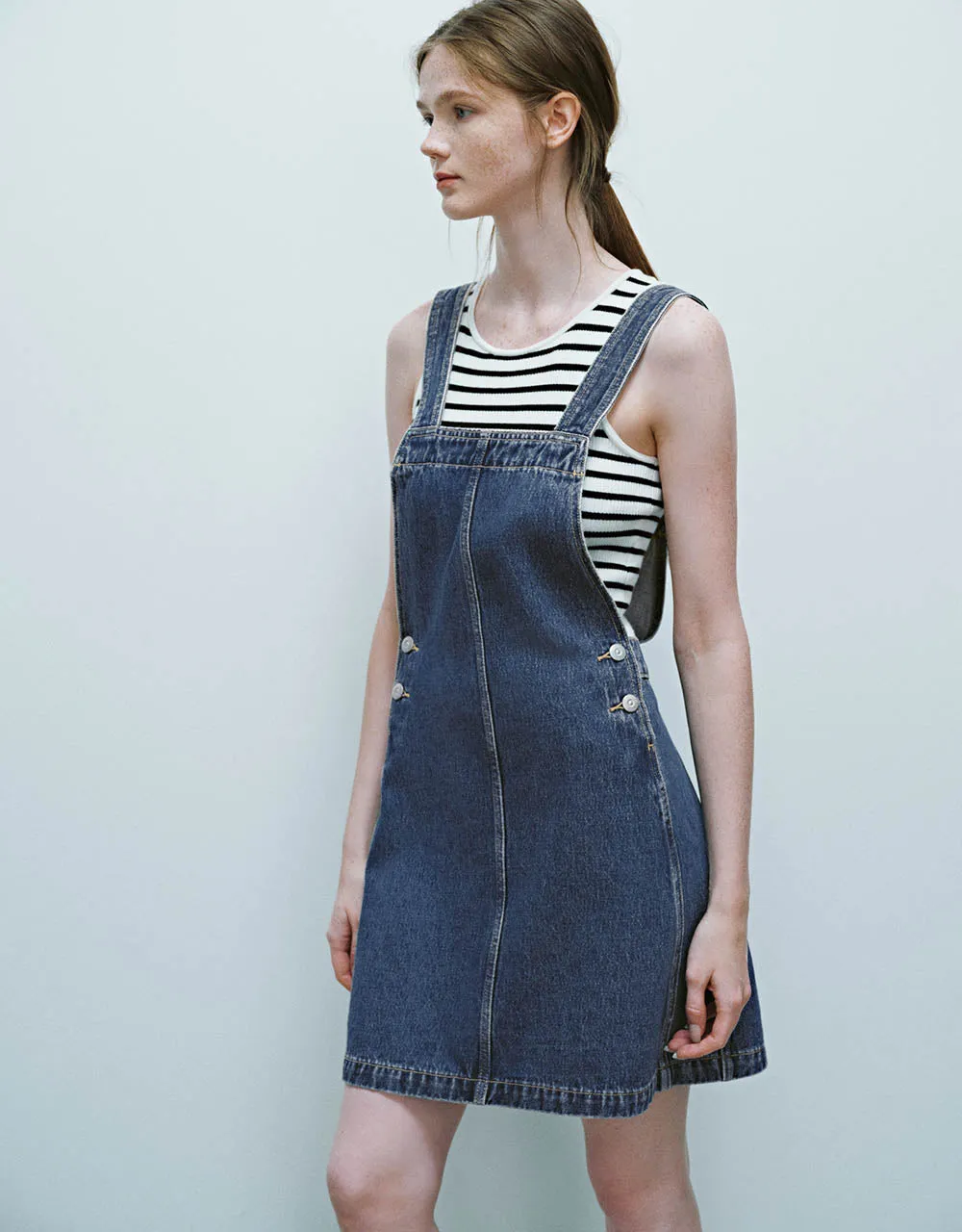 Square-cut Collar Denim Pinafore Dress sold by Urban Revivo product image thumbnail 3