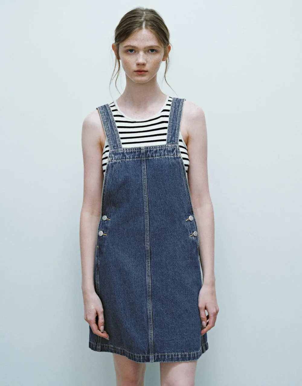 Square-cut Collar Denim Pinafore Dress sold by Urban Revivo