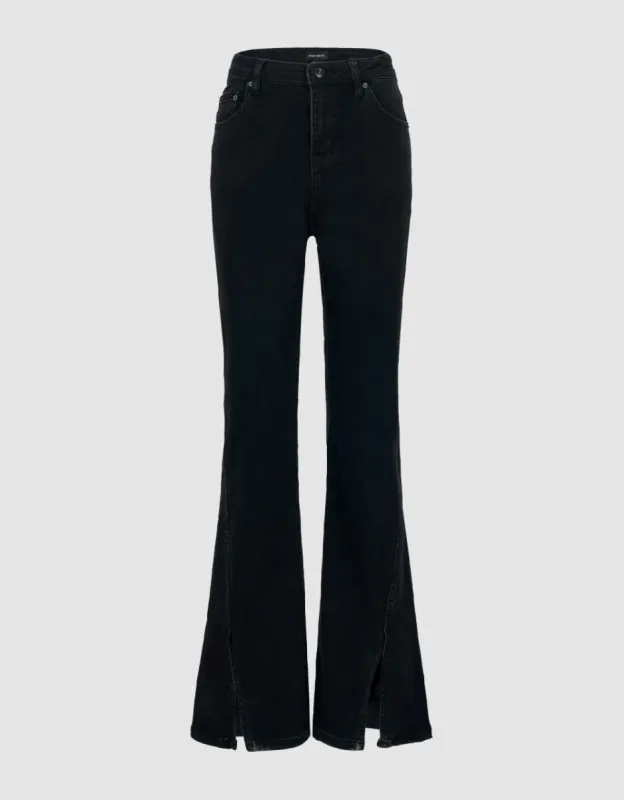 Split Hem Flare Jeans sold by Urban Revivo