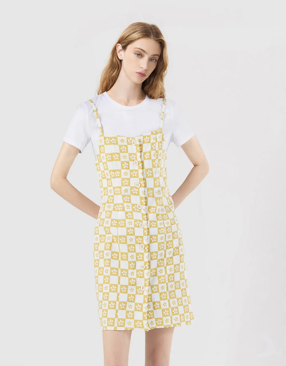 2 In 1 Checkered Floral Denim Dress sold by Urban Revivo product image thumbnail 5