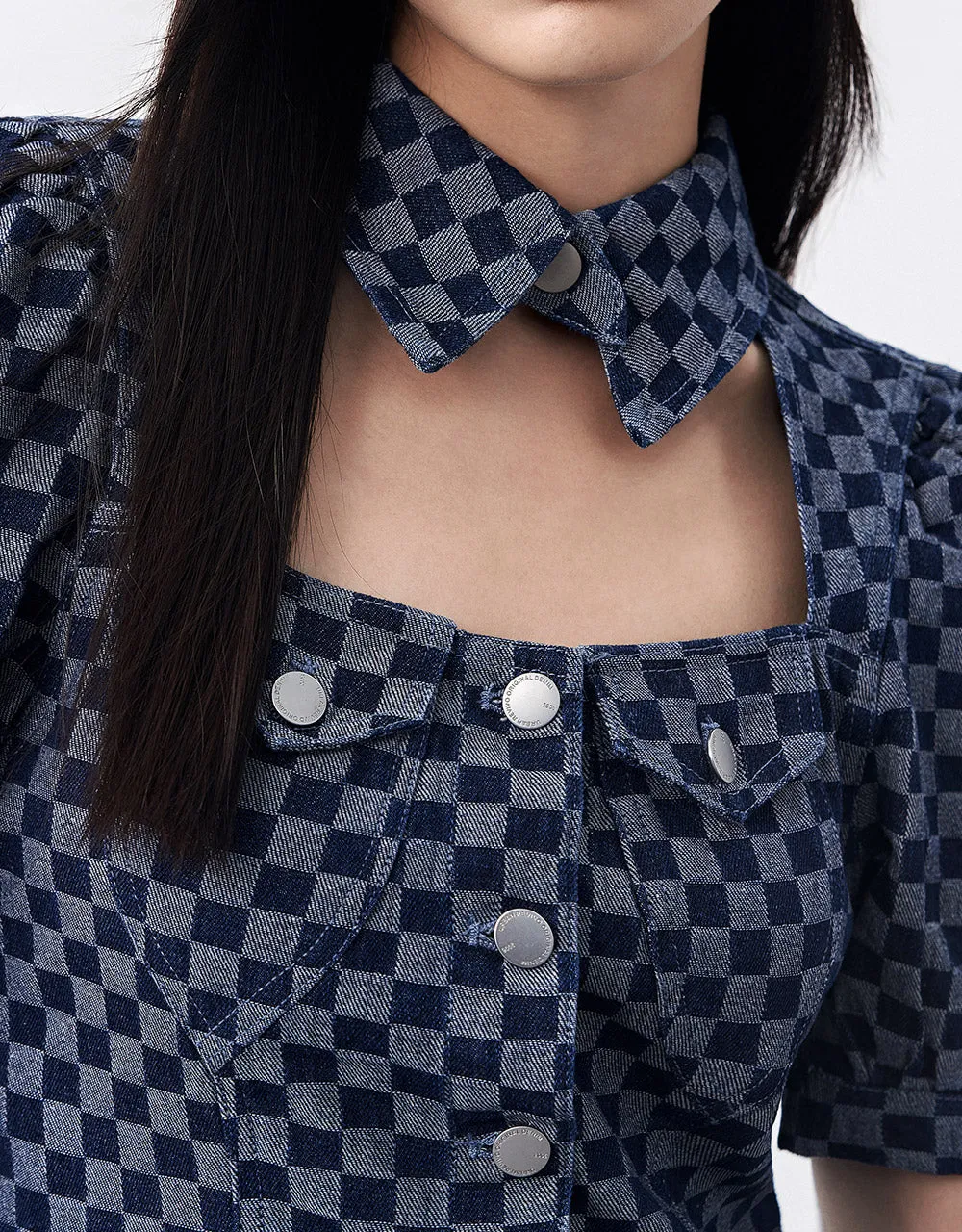 Checkered Cut Out Front Denim Dress sold by Urban Revivo product image thumbnail 3