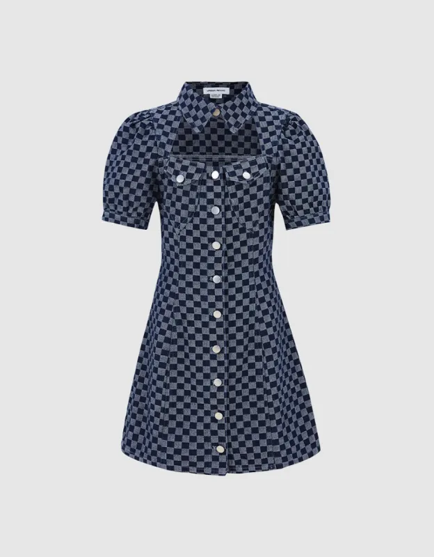Checkered Cut Out Front Denim Dress sold by Urban Revivo