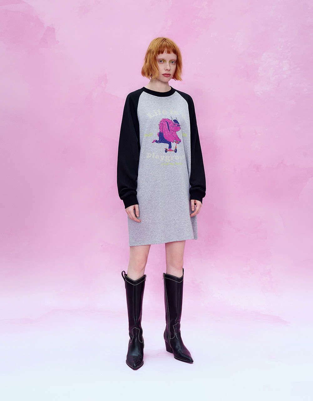 Printed Raglan Sleeve Straight Dress sold by Urban Revivo product image thumbnail 3