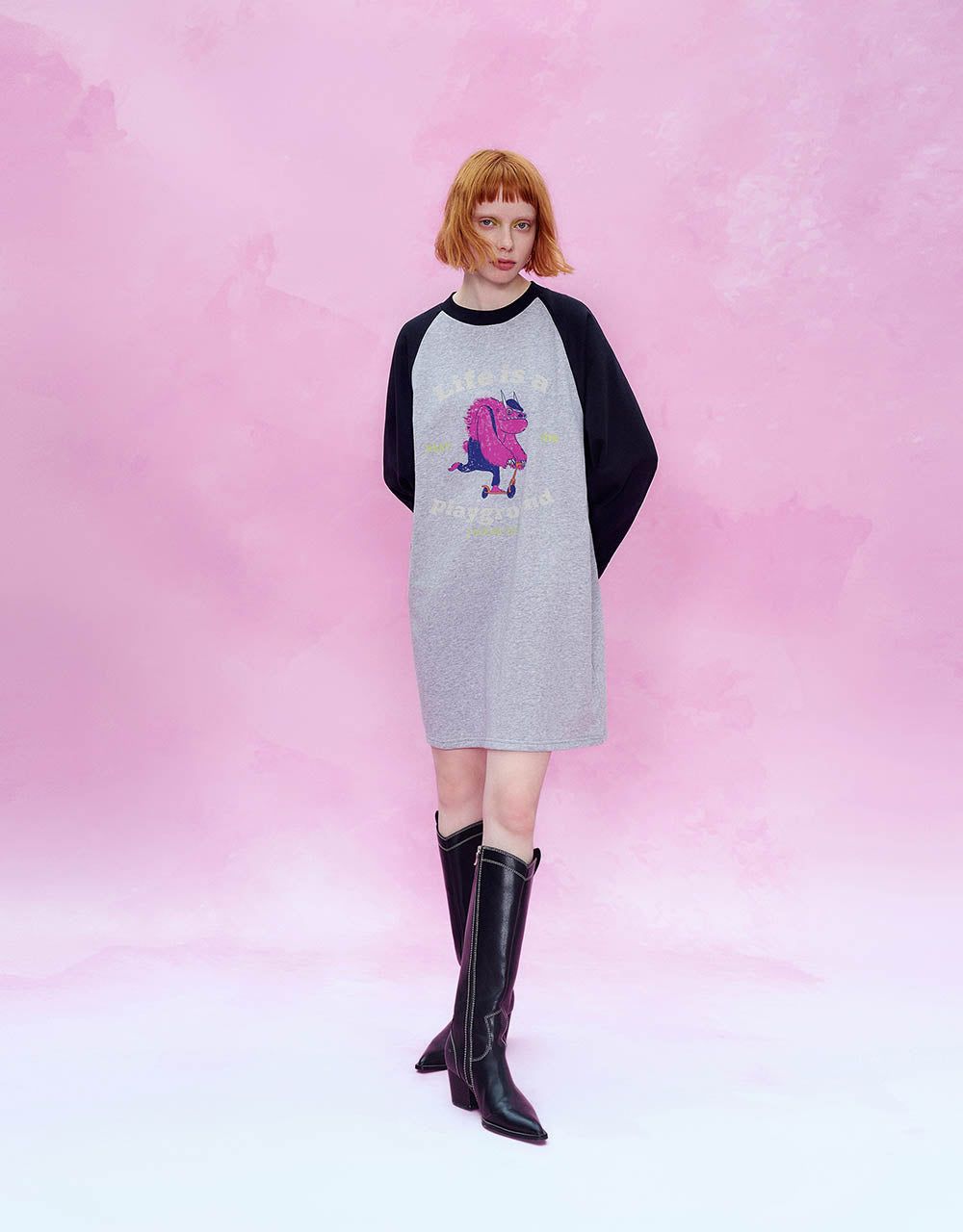 Printed Raglan Sleeve Straight Dress sold by Urban Revivo
