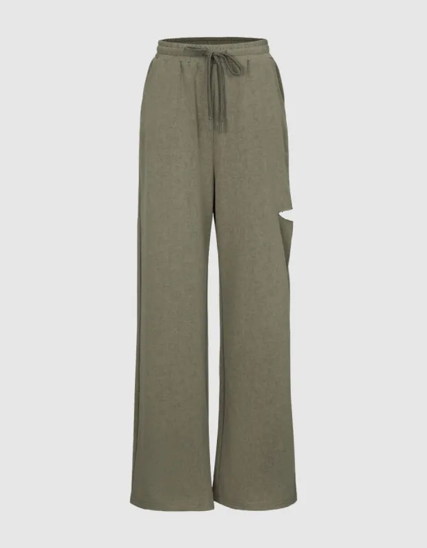 Drawstring Waist Knitted Straight Pants sold by Urban Revivo