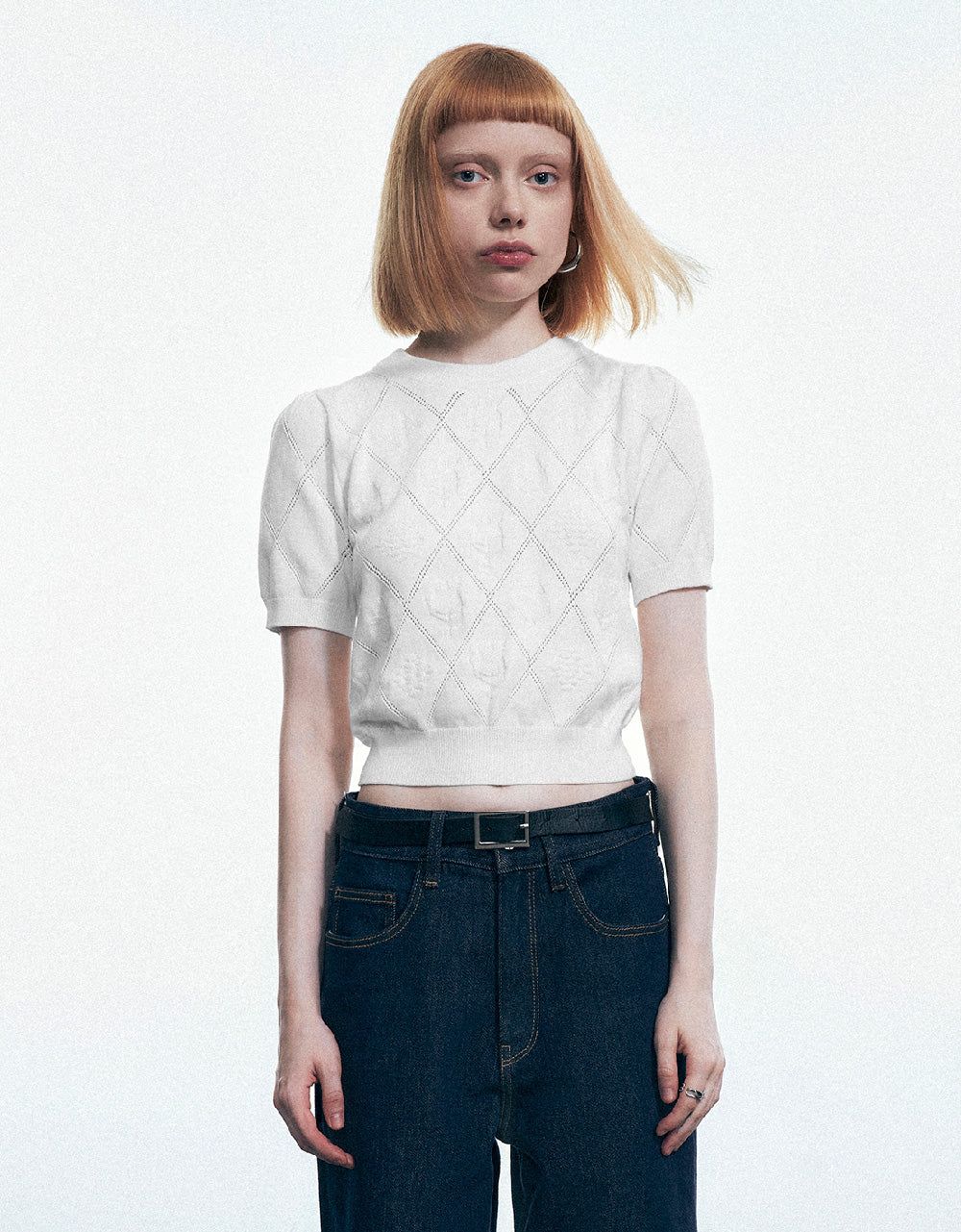 Embossed Crew Neck Knitted T-Shirt sold by Urban Revivo