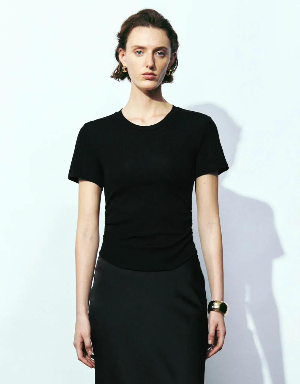 Ruched Crew Neck Skinny T-Shirt sold by Urban Revivo