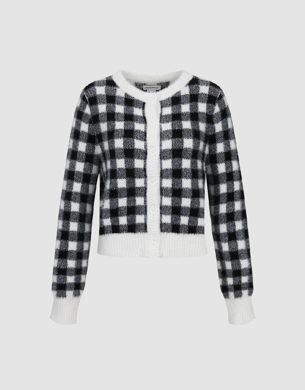Plaid Crew Neck Knitted Cardigan sold by Urban Revivo product image thumbnail 2