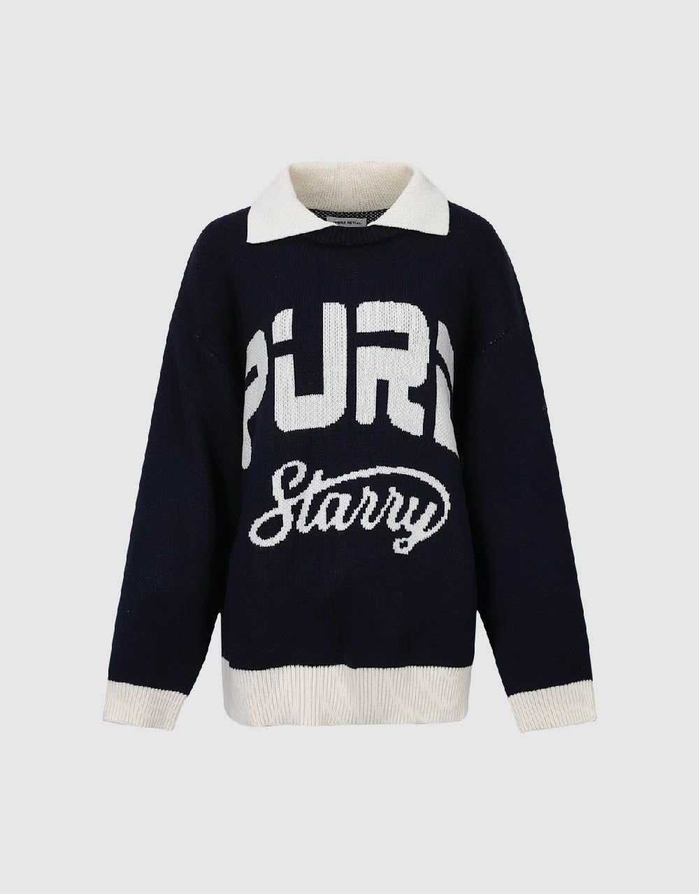 Letter Embroidered Lapel Knitted T-Shirt sold by Urban Revivo