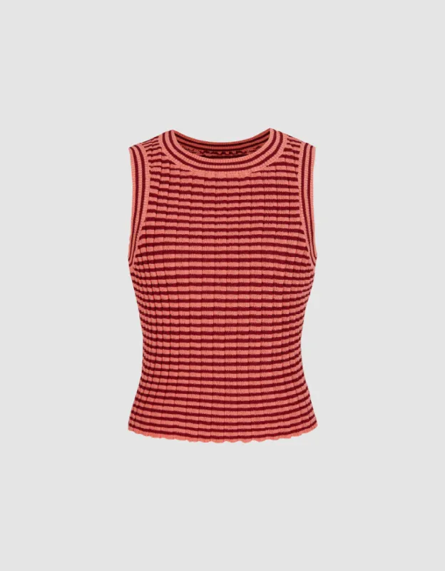 Striped Crew Neck Knitted Tank Top sold by Urban Revivo