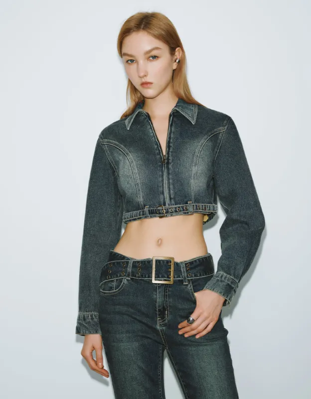 Cropped Straight Denim Shirt sold by Urban Revivo