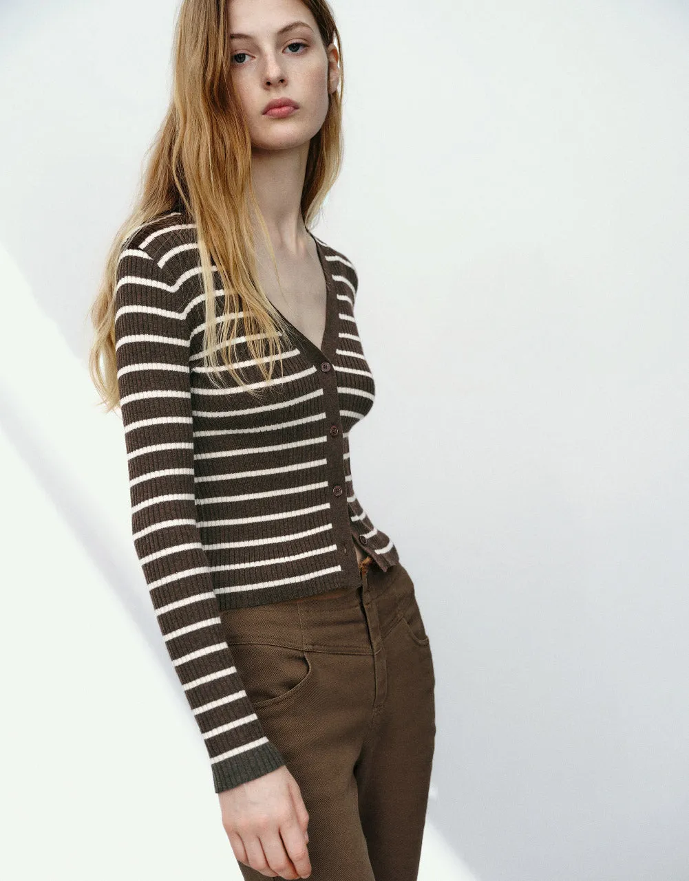 Striped V-Neck Knitted Cardigan sold by Urban Revivo product image thumbnail 3