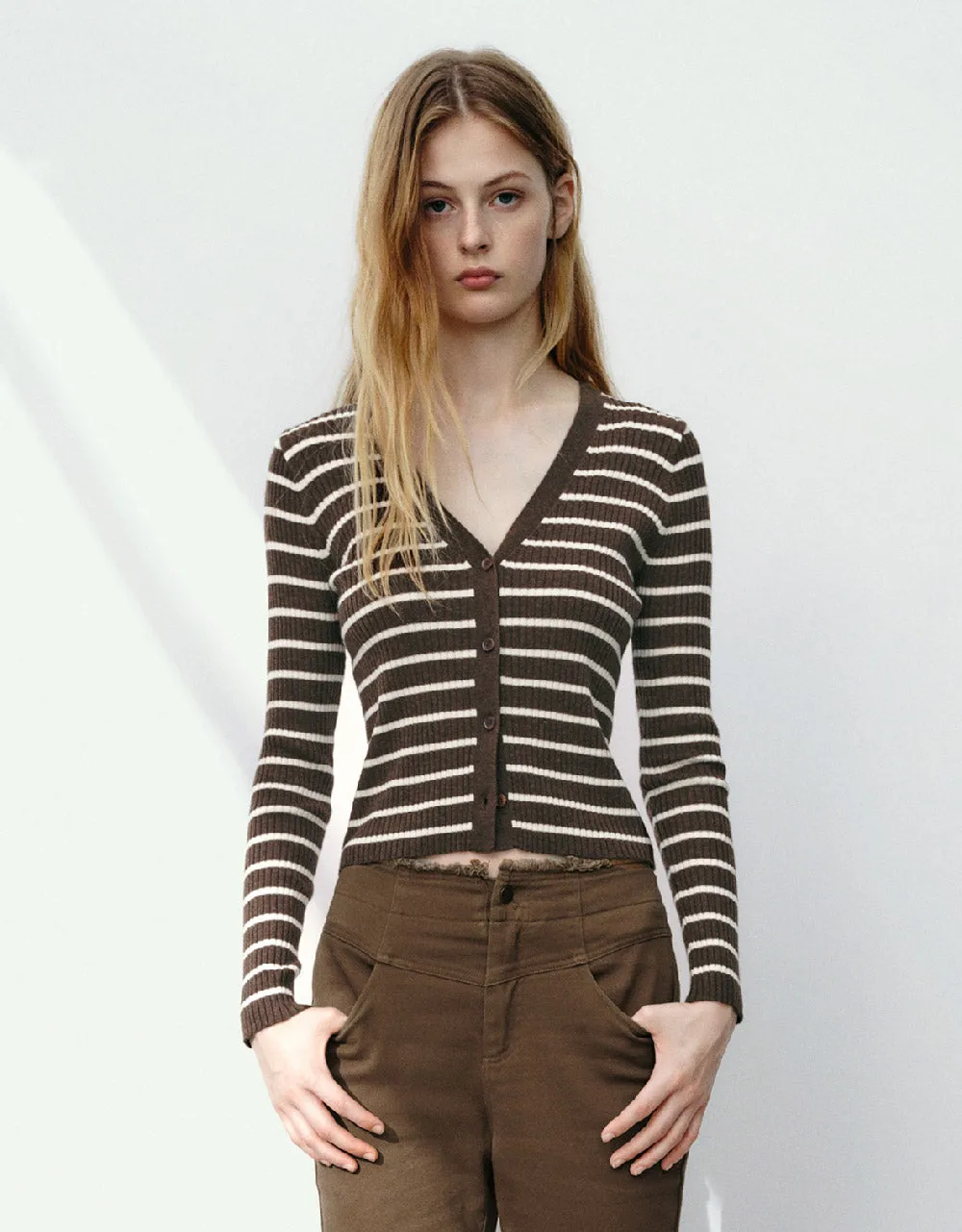 Striped V-Neck Knitted Cardigan sold by Urban Revivo