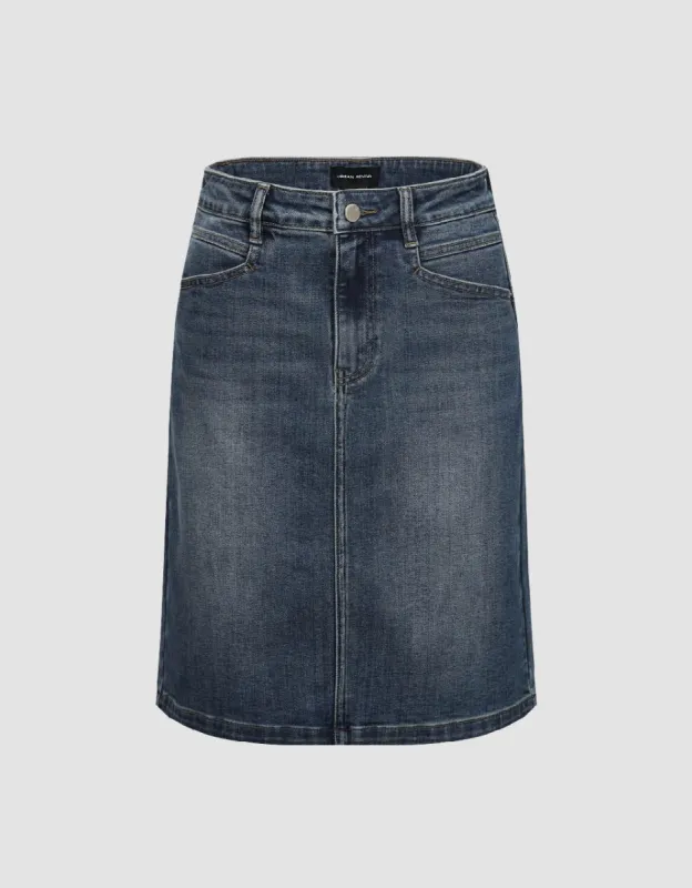Midi Straight Denim Skirt sold by Urban Revivo