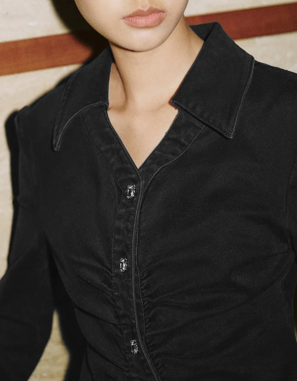 Ruched Lapel Denim Dress sold by Urban Revivo product image thumbnail 4