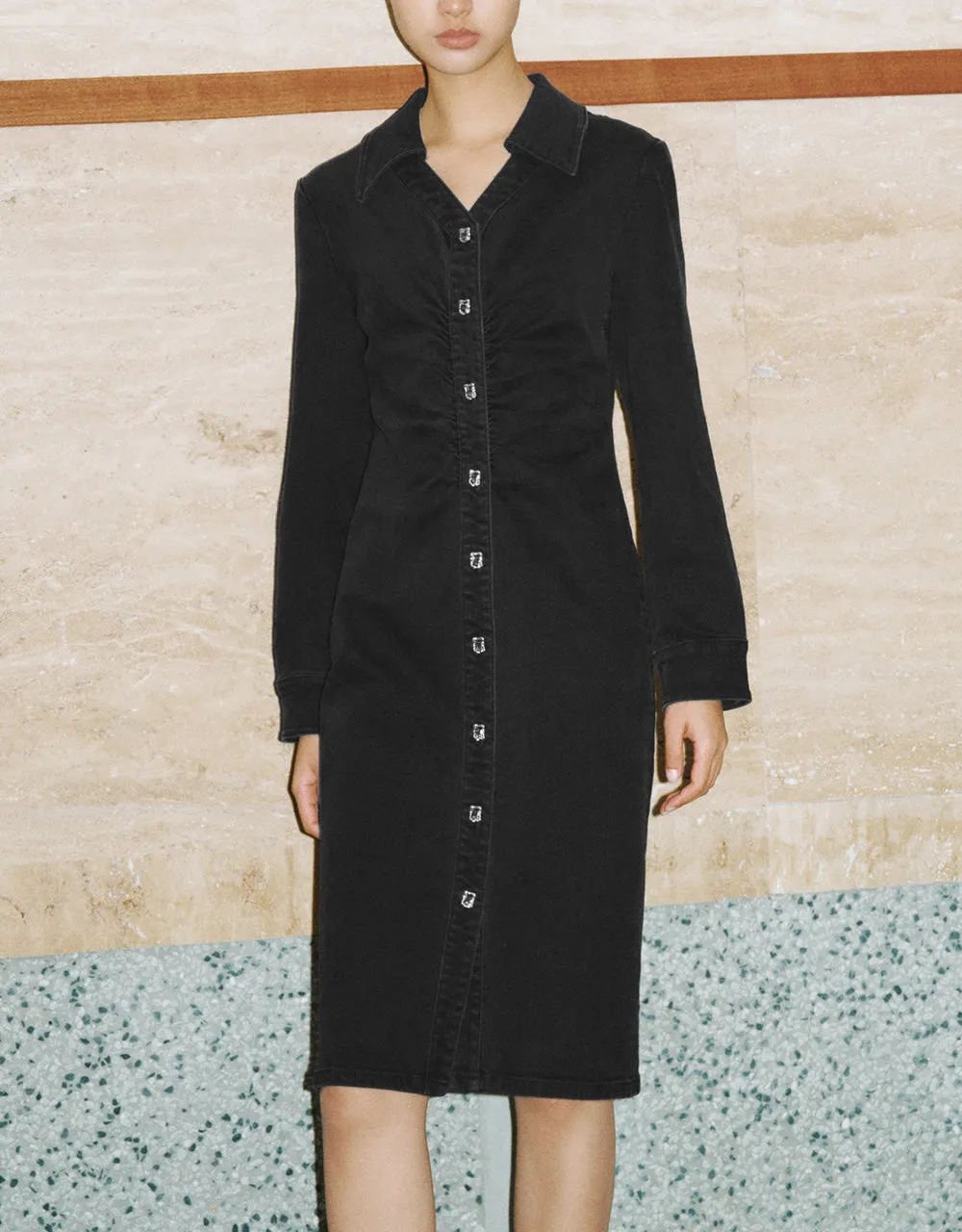 Ruched Lapel Denim Dress sold by Urban Revivo product image thumbnail 2