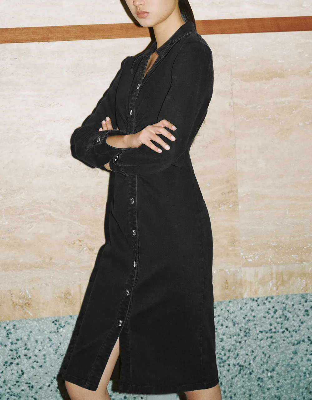 Ruched Lapel Denim Dress sold by Urban Revivo product image thumbnail 3