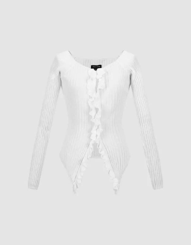 Frill Trim Knitted Cardigan sold by Urban Revivo