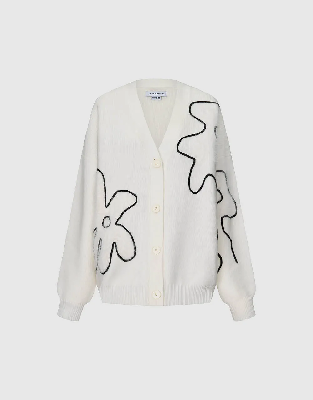 Linear Flower V-Neck Knitted Cardigan sold by Urban Revivo product image thumbnail 2