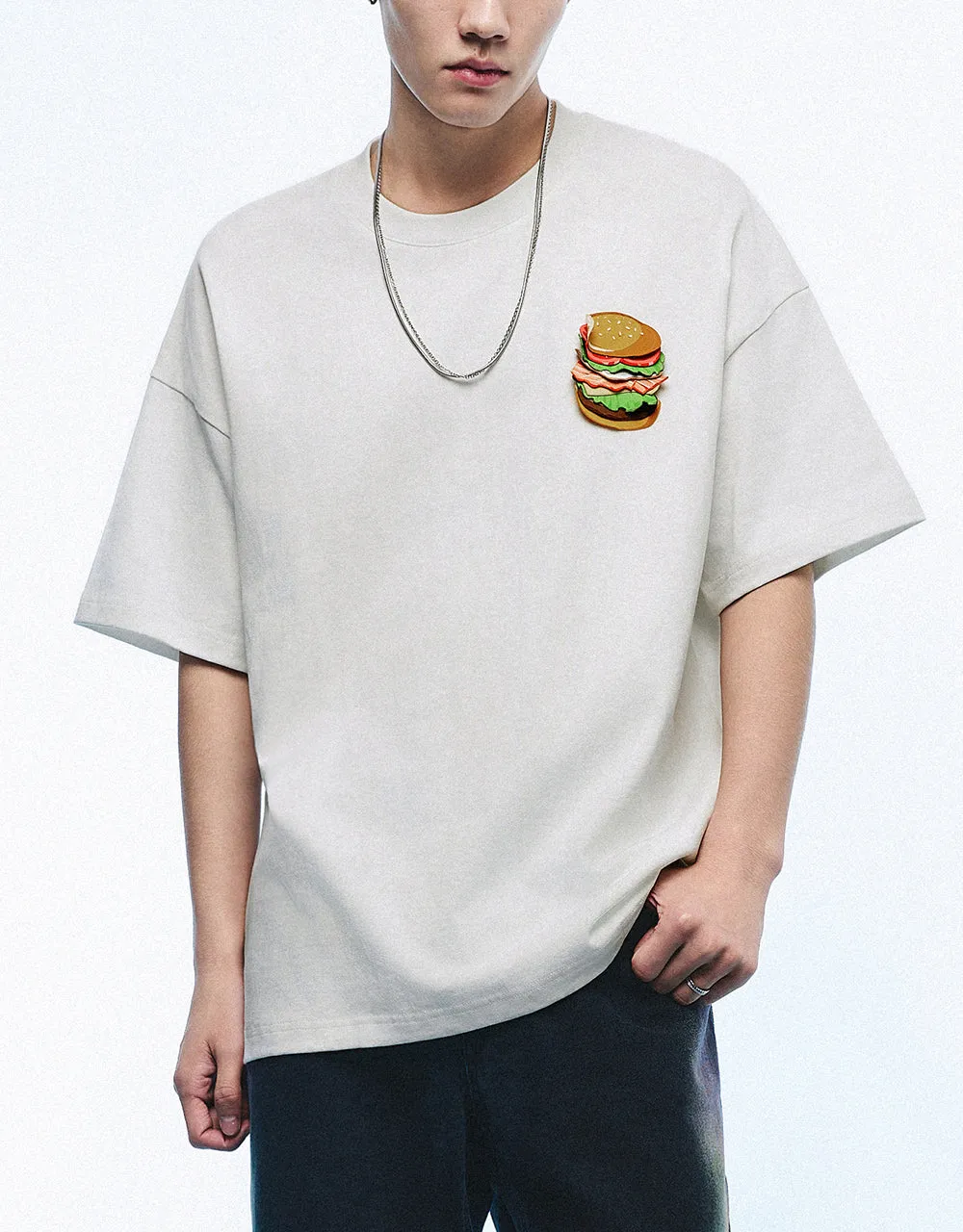 Burger Embossed Crew Neck Loose T-Shirt sold by Urban Revivo product image thumbnail 2