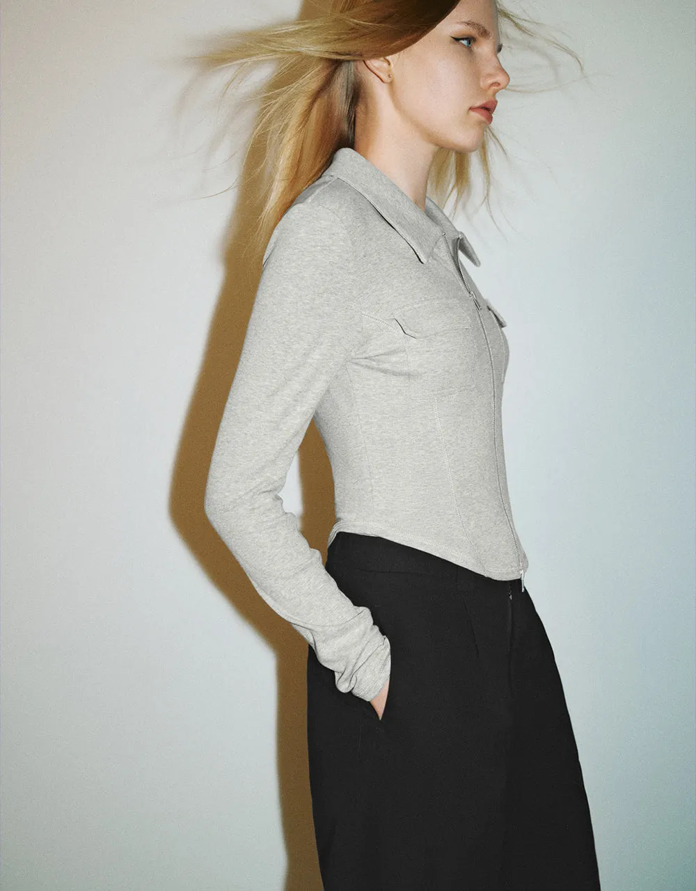 Zipper Front Skinny Shirt sold by Urban Revivo product image thumbnail 3