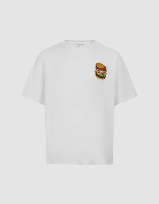 Burger Embossed Crew Neck Loose T-Shirt sold by Urban Revivo