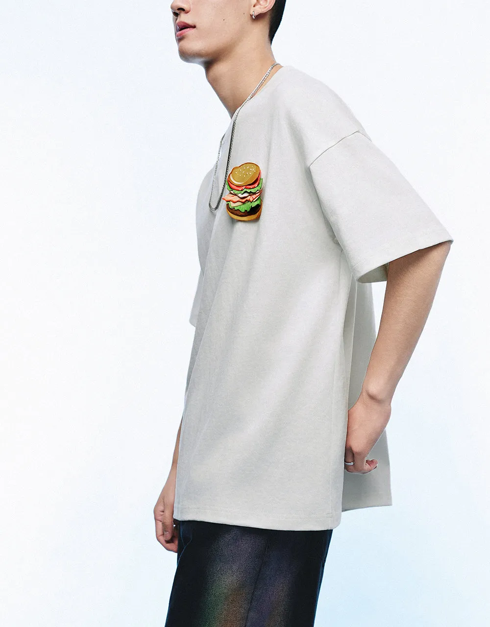 Burger Embossed Crew Neck Loose T-Shirt sold by Urban Revivo product image thumbnail 3