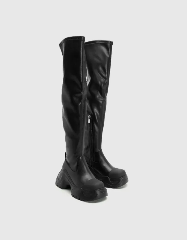 Round Toe Over-the-Knee Boots sold by Urban Revivo