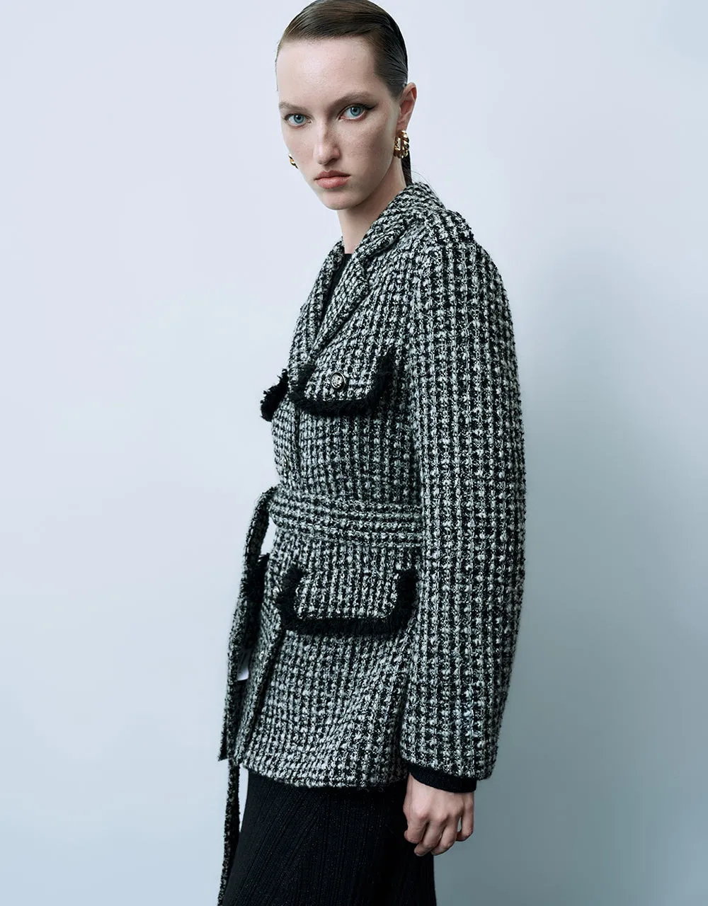 Notch Lapel Tweed Jacket With Belt sold by Urban Revivo product image thumbnail 3