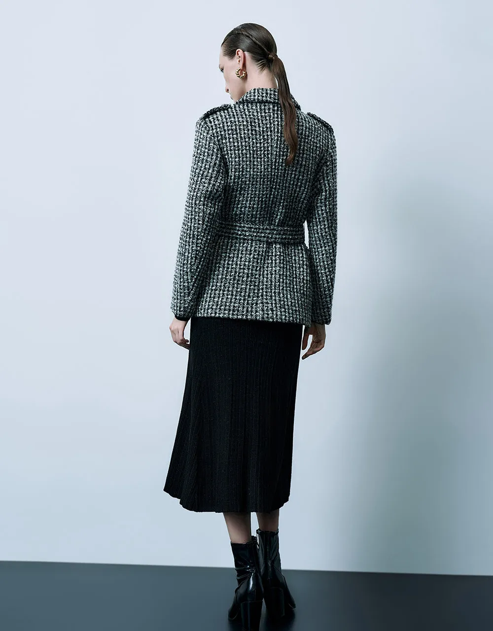 Notch Lapel Tweed Jacket With Belt sold by Urban Revivo product image thumbnail 4