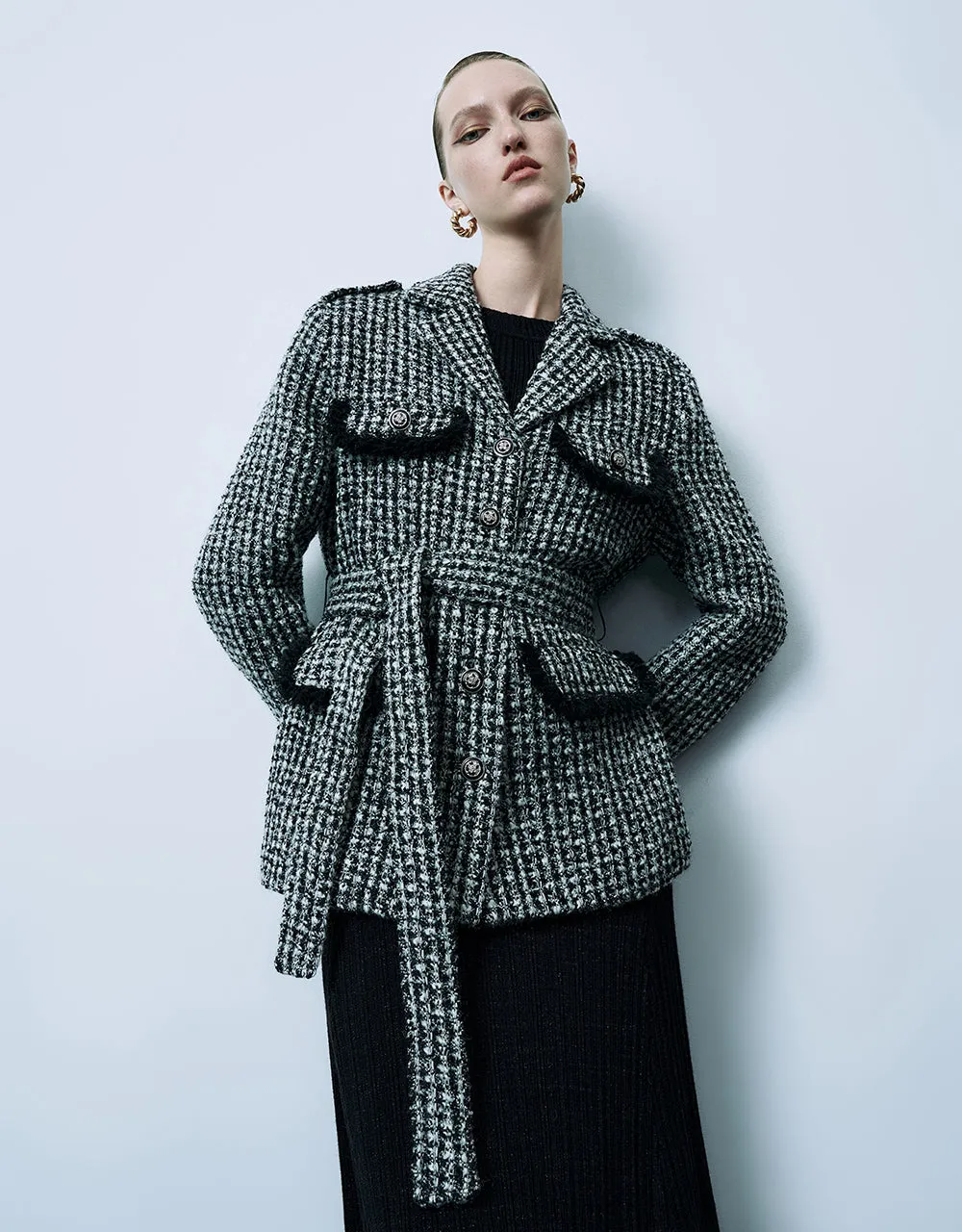 Notch Lapel Tweed Jacket With Belt sold by Urban Revivo product image thumbnail 5