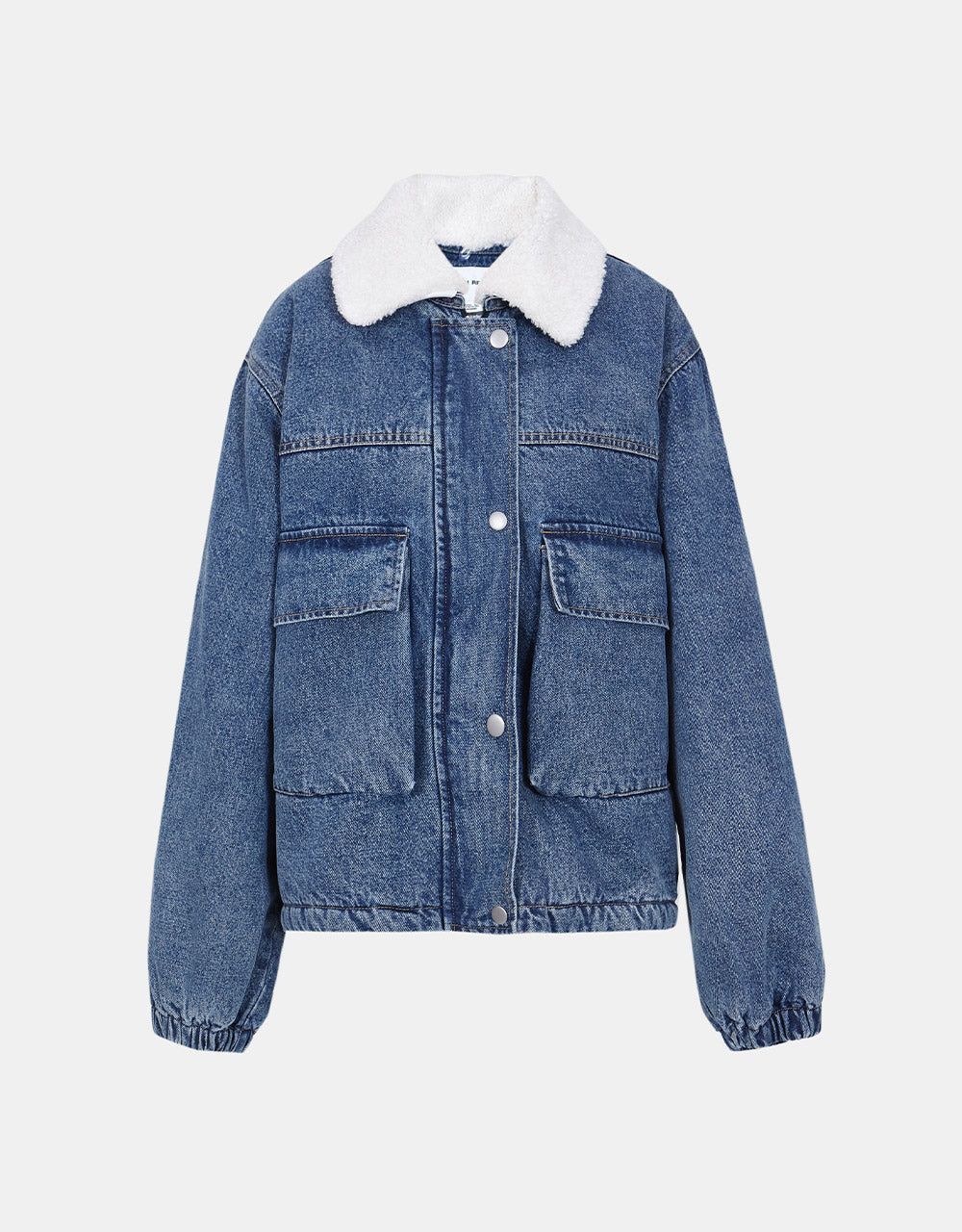 Teddy Collar Flap Pocket Denim Jacket sold by Urban Revivo