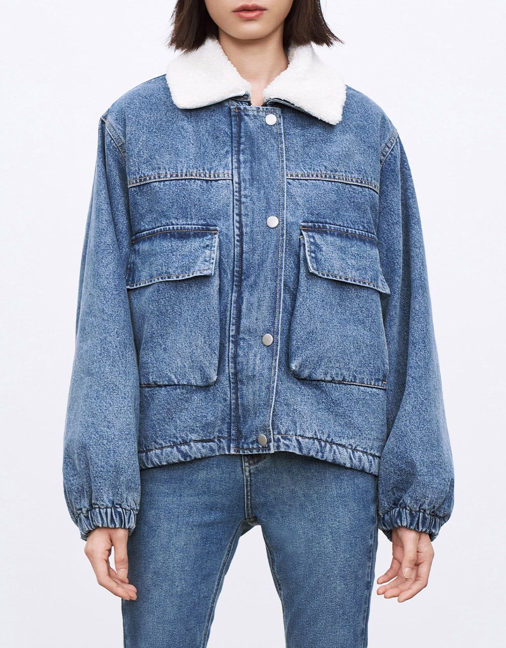 Teddy Collar Flap Pocket Denim Jacket sold by Urban Revivo product image thumbnail 3