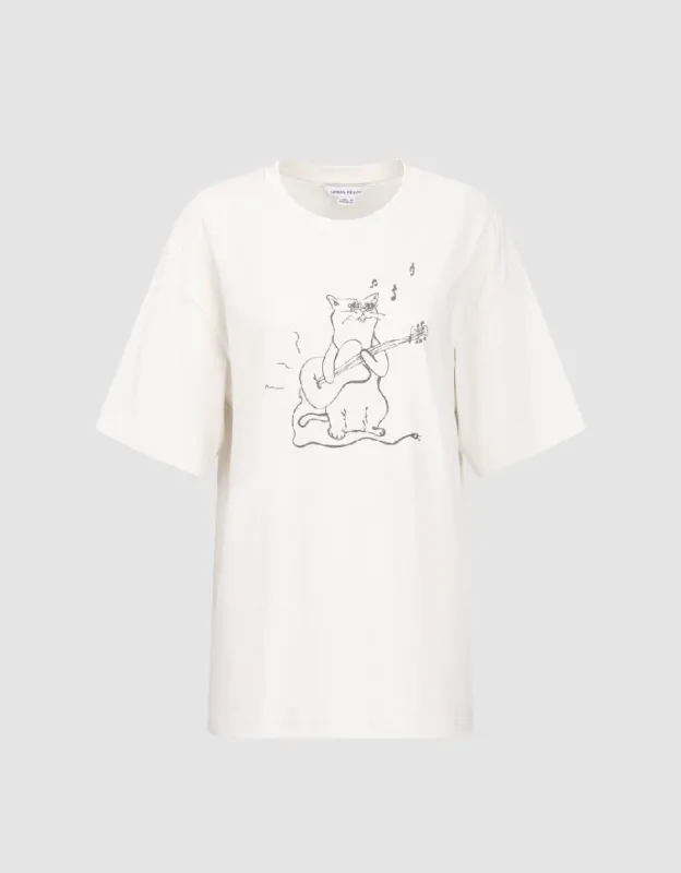 Printed Crew Neck Loose T-Shirt sold by Urban Revivo