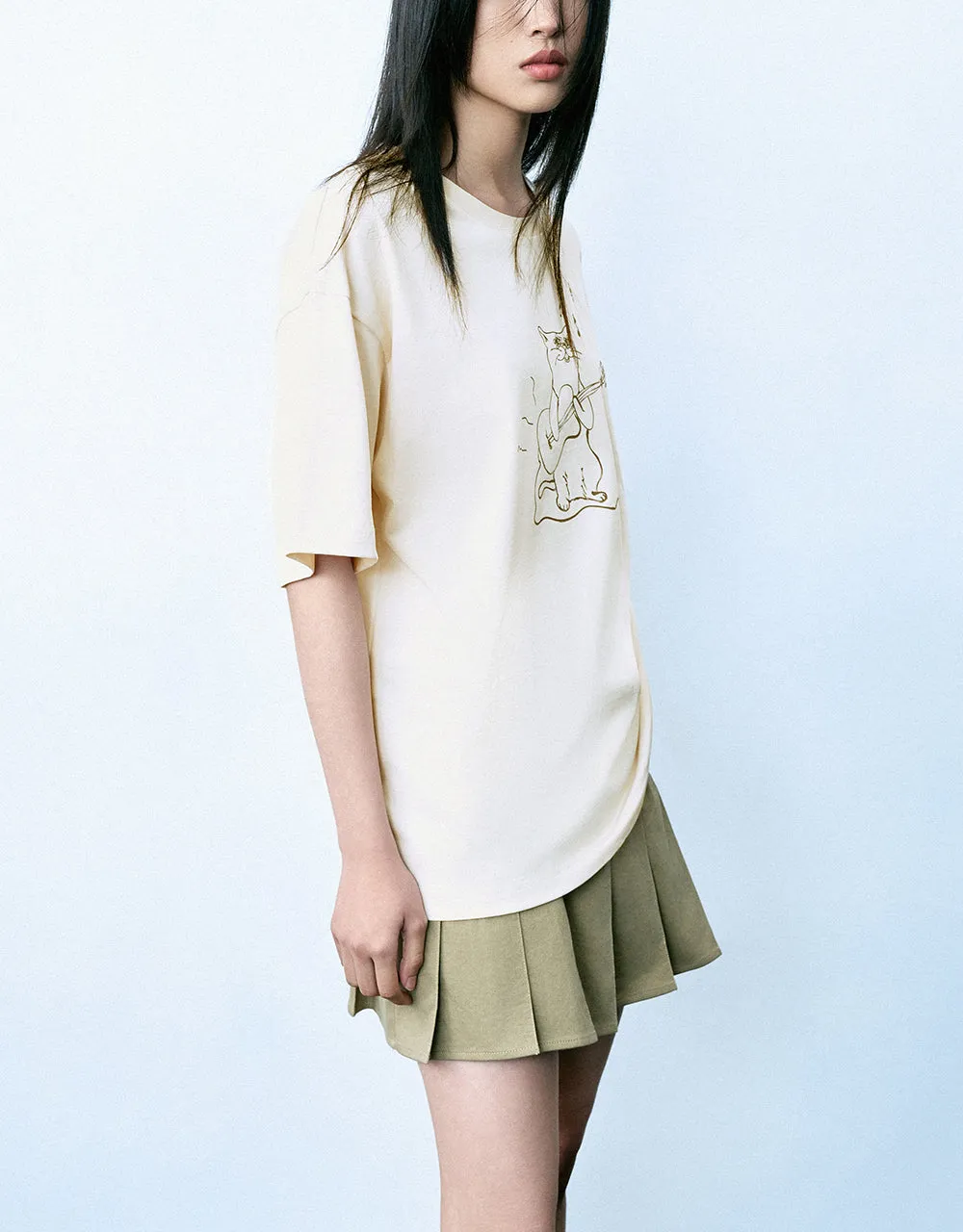 Printed Crew Neck Loose T-Shirt sold by Urban Revivo product image thumbnail 3