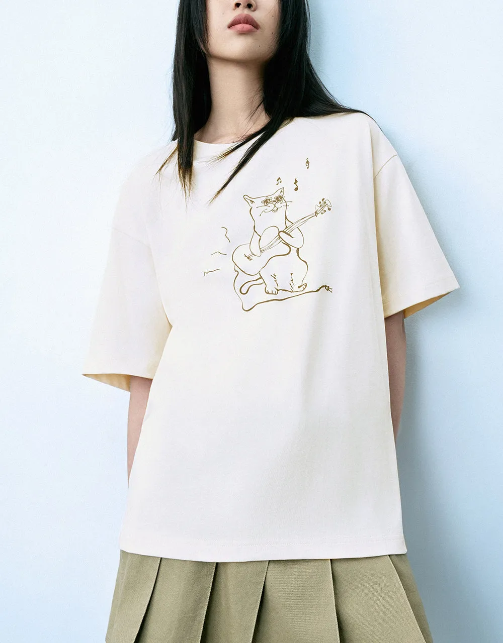 Printed Crew Neck Loose T-Shirt sold by Urban Revivo product image thumbnail 2