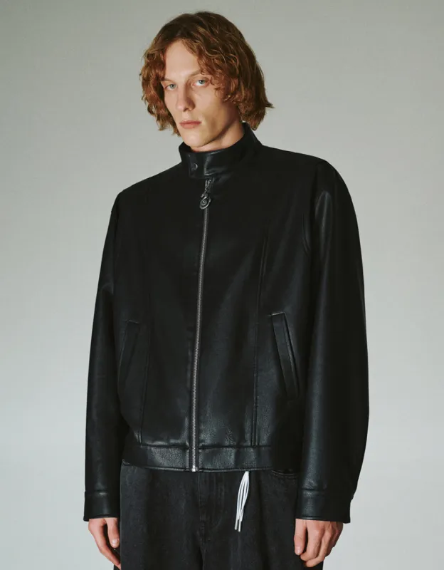 Zipper Front Vegan Leather Jacket sold by Urban Revivo